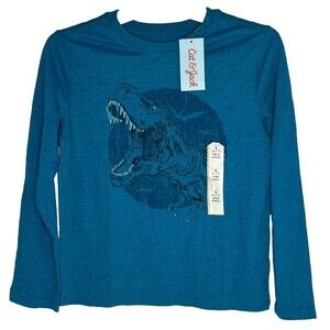 Cat & Jack Boys Teal Blue Dinosaur Graphic Long Sleeve T-shirt Size S (6/7) New!